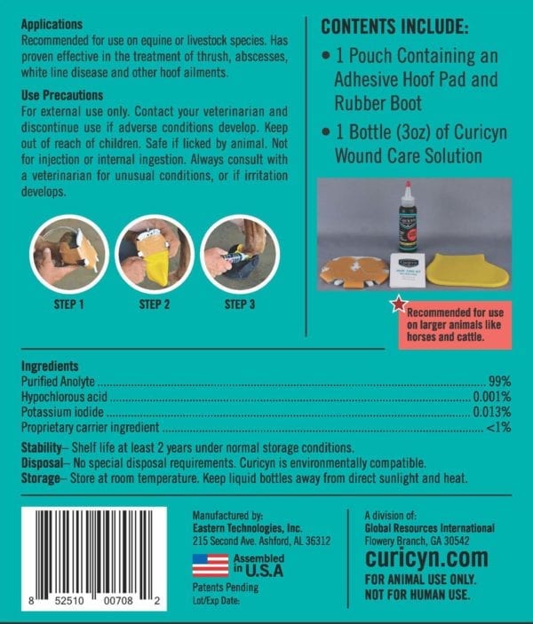 Curicyn-Hoof Care-Single Application Directions and Ingredients